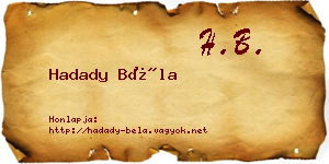 Hadady Béla névjegykártya